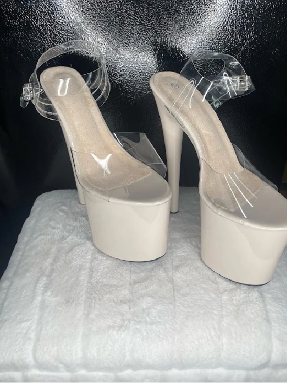 Clear Strap Nude Platform Heels